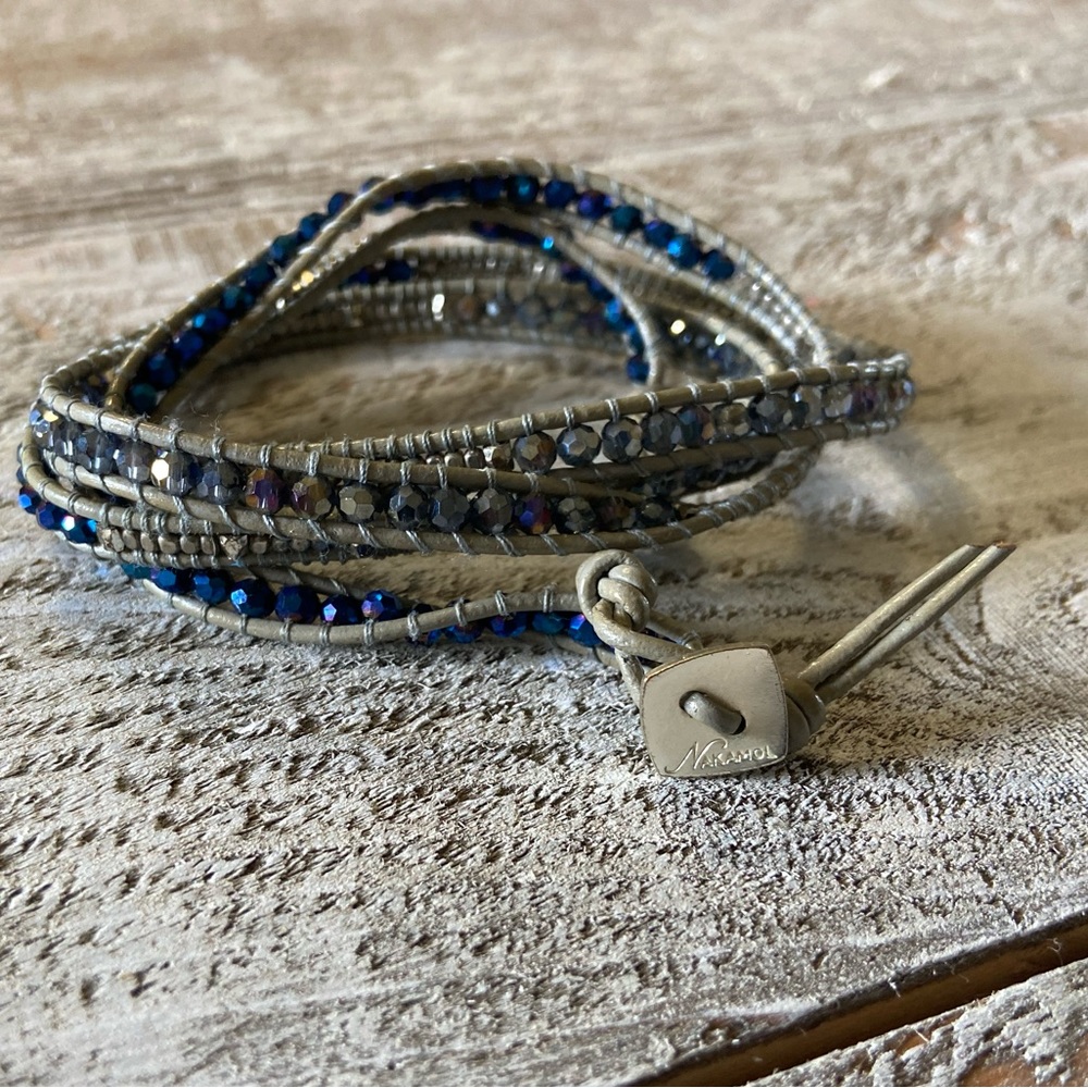 Nakamol Beaded Wrap Bracelet Blue and Gray
